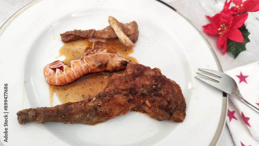 chicken and rabbit meat with crayfish as mountain and sea food chicken and rabbit meat with crayfish as mountain and sea food