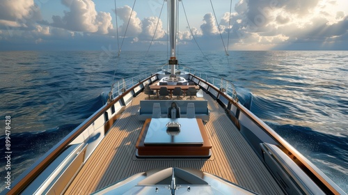 luxury yacht equipped with virtual meeting facilities, sailing with a backdrop of the open sea on screens photo