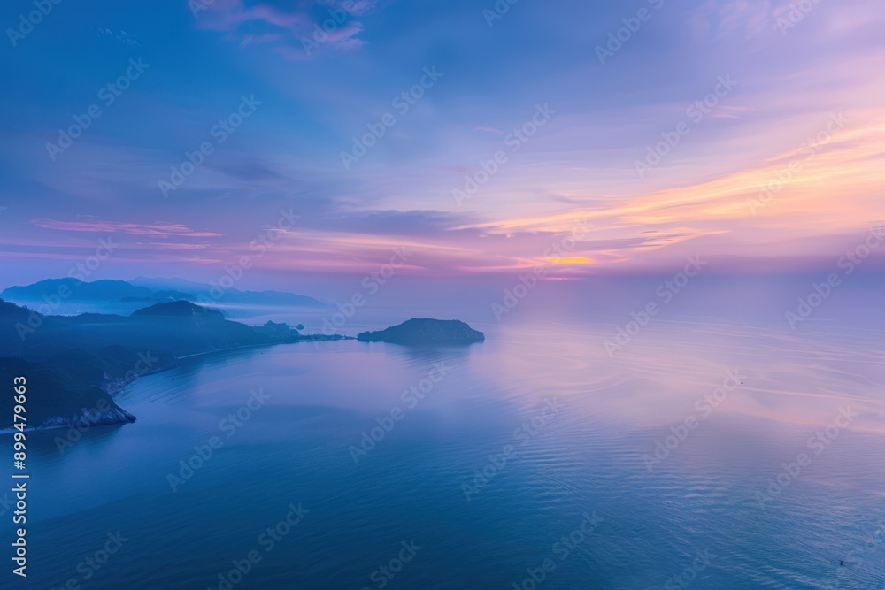Stunning aerial view of sunrise over sea mist in Thailand.