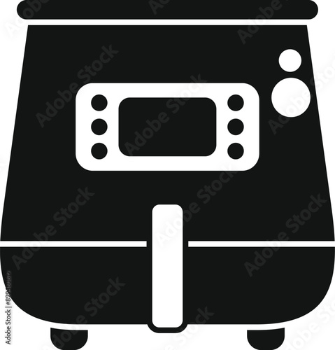 Black glyph icon for a modern digital air fryer for healthy frying, kitchen equipment