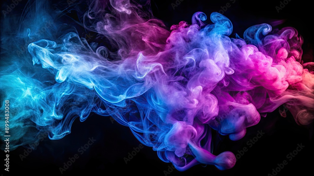 Multicolored thick smoke in blue and purple neon on a black background, neon, smoke, colorful, vibrant, abstract, artistic, design Multicolored thick smoke in blue and purple neon on a black background, neon, smoke, colorful, vibrant, abstract, artistic, design