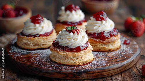 Scone, clotted cream, jam, berry jam,