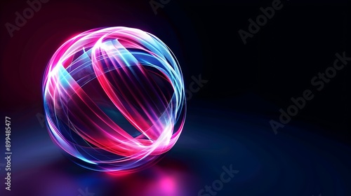 Mesmerizing Holographic Sphere with Neon Lines in Futuristic Dark Setting © yelosole