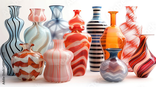 Multicolored glass vases on a white background photo