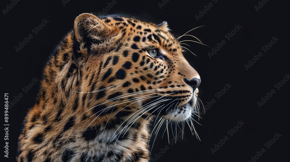 Majestic amur leopard portrait isolated on black background wildlife conservation image Majestic amur leopard portrait isolated on black background wildlife conservation image