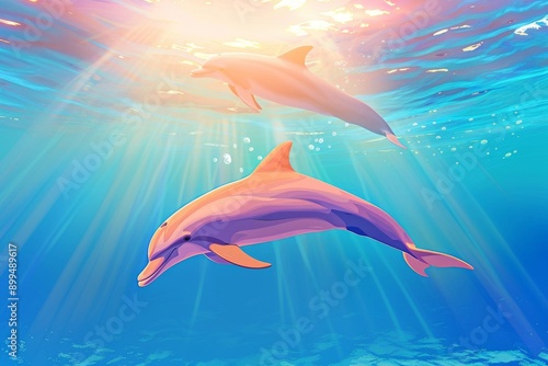 The Balaenoptera omurai, a little-known rorqual, breathes and feeds on planktonic organisms in the South Pacific Ocean.. Beautiful simple AI generated image in 4K, unique.