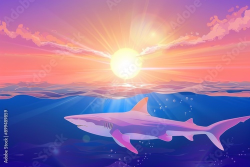 The Balaenoptera omurai, a little-known rorqual, breathes and feeds on planktonic organisms in the South Pacific Ocean.. Beautiful simple AI generated image in 4K, unique.