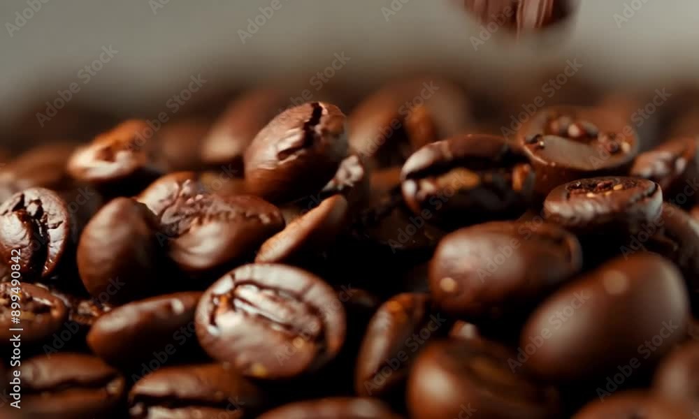 A close up of coffee beans with a few beans falling out of the pile. Concept of movement and energy, as if the beans are being released from their container A close up of coffee beans with a few beans falling out of the pile. Concept of movement and energy, as if the beans are being released from their container