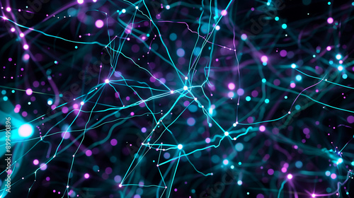 A colorful image of a network of blue and purple lines. Concept of complexity and interconnectedness  as the lines seem to be constantly moving and intertwining