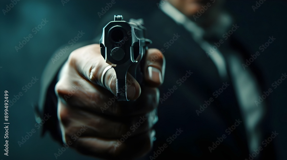 Powerful Handgun Pointed Suit Man Dark Intentions Focused Tension Danger Powerful Handgun Pointed Suit Man Dark Intentions Focused Tension Danger