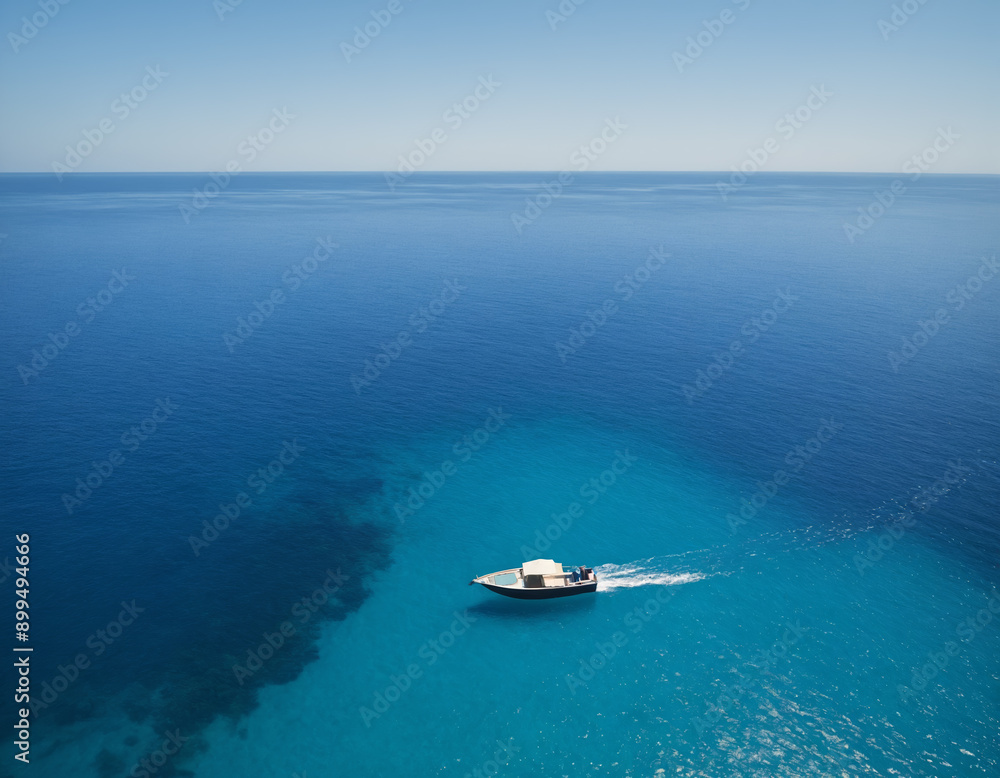 Aerial View of a Boat in the Open Sea Aerial View of a Boat in the Open Sea