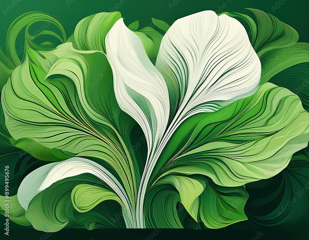 Abstract green background with curly leaves. Vector illustration for your design. Abstract green background with curly leaves. Vector illustration for your design.