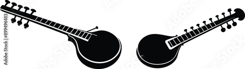 set of sitar silhouette vector illustration on white background 