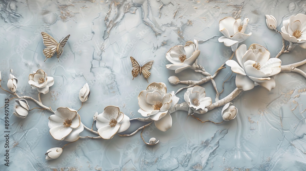 Panel wall art marble background with flowers Panel wall art marble background with flowers
