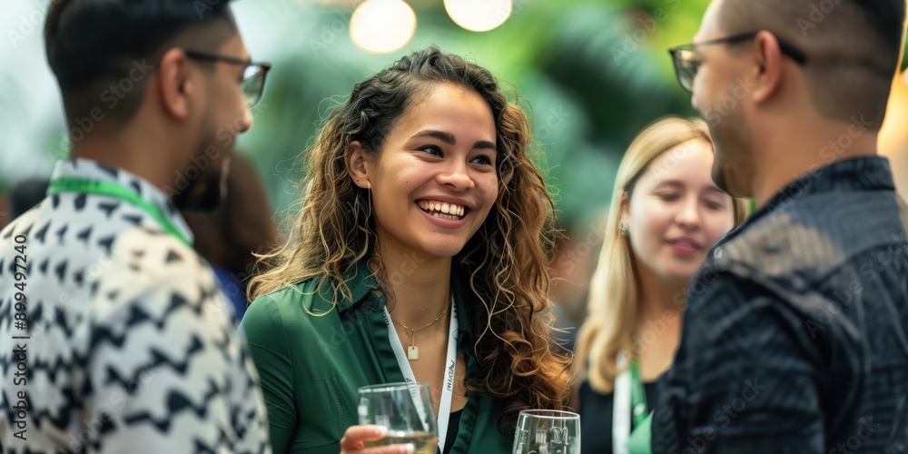 A group of people networking at an event A group of people networking at an event
