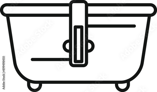 Line icon of a baby bathtub with a handle, designed for safe and comfortable bathing experience for newborns
