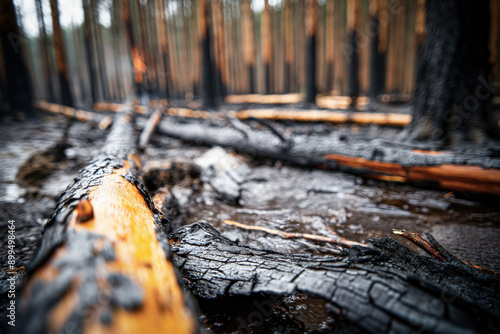 A charred and blackened lan...