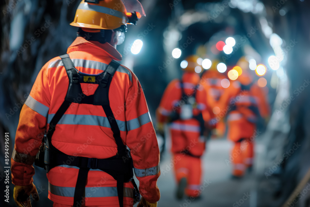 Emergency response teams in full gear, entering a coal mine after a reported accident, with tension and urgency visible in their actions Emergency response teams in full gear, entering a coal mine after a reported accident, with tension and urgency visible in their actions