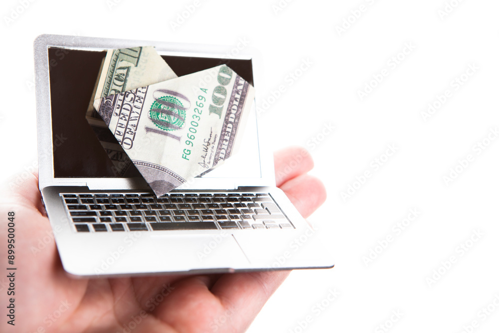 image of computer money banknote hand white background image of computer money banknote hand white background