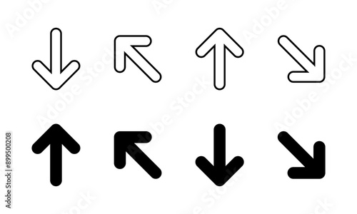 Upward and downward arrow icon set. Up and down direction sign symbol