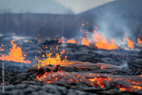 Lava flow engulfing structu...