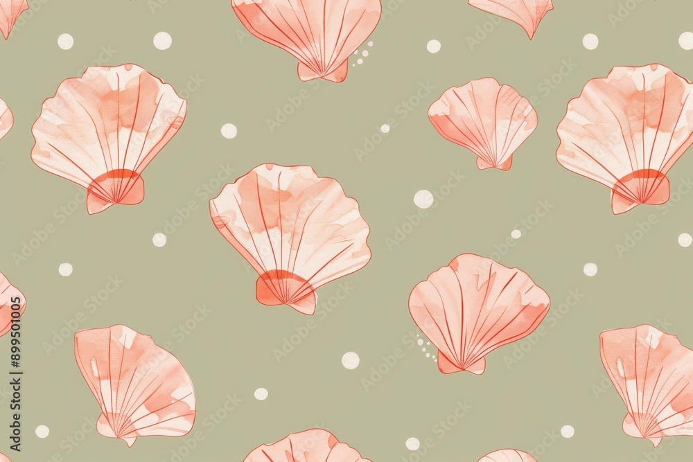 Hand drawn vector illustrations - seamless pattern of seashells. Marine ...