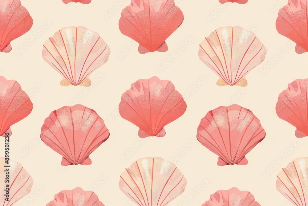 Obraz premium Hand drawn vector illustrations - seamless pattern of seashells. Marine background.. Beautiful simple AI generated image in 4K, unique.