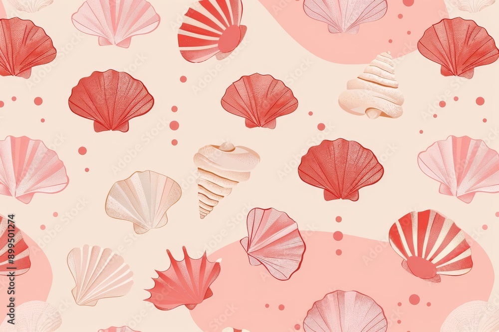 Top-down view of an assortment of stylized sea shells in a harmonious color palette. Beautiful simple AI generated image in 4K, unique. Top-down view of an assortment of stylized sea shells in a harmonious color palette. Beautiful simple AI generated image in 4K, unique.