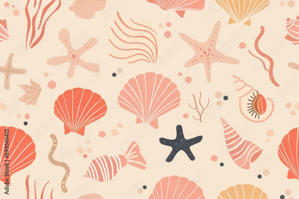Top-down view of an assortment of stylized sea shells in a harmonious color palette. Beautiful simple AI generated image in 4K, unique. Top-down view of an assortment of stylized sea shells in a harmonious color palette. Beautiful simple AI generated image in 4K, unique.