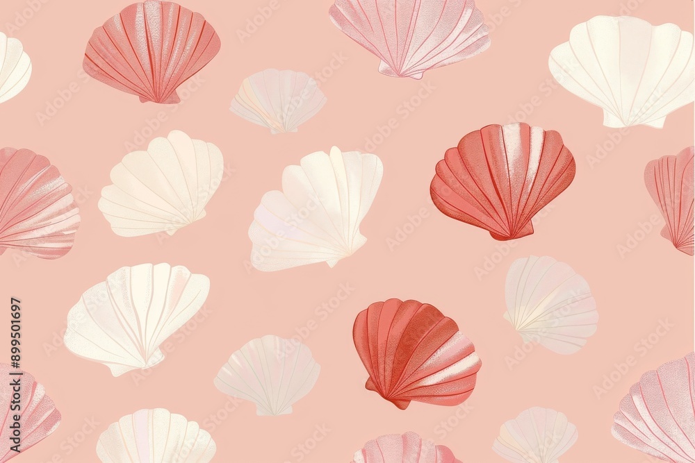 Hand drawn vector illustrations - seamless pattern of seashells. Marine background.. Beautiful simple AI generated image in 4K, unique. Hand drawn vector illustrations - seamless pattern of seashells. Marine background.. Beautiful simple AI generated image in 4K, unique.