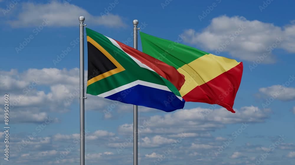 Republic of the Congo and South Africa flags flying together, video concept of the relationship, two country relations concept Republic of the Congo and South Africa flags flying together, video concept of the relationship, two country relations concept
