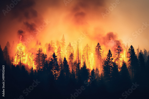 Wildfire raging through a f...
