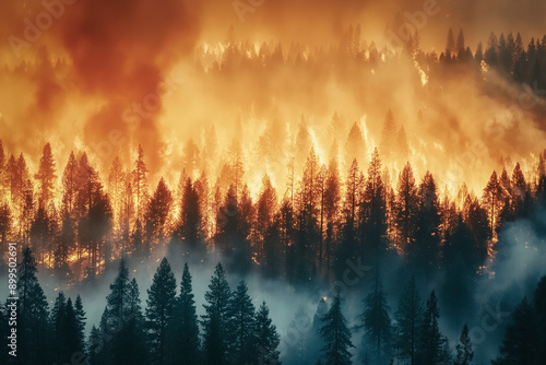Wildfire raging through a f...