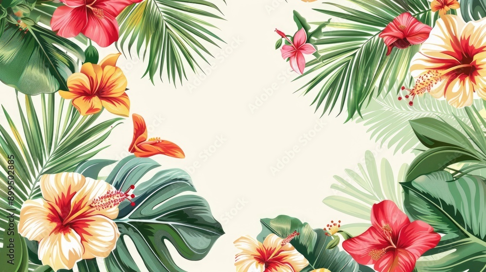 A4 sheet with an ornate border of exotic tropical flowers A4 sheet with an ornate border of exotic tropical flowers