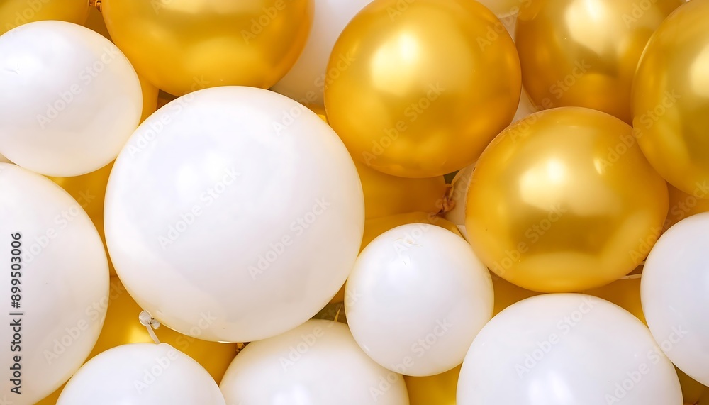 Gold and white balloons fill the background, photographed close up. Wallpapers. Gold and white balloons fill the background, photographed close up. Wallpapers.