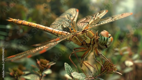 A Detailed Close-up of a Dragonfly Resting on a Plant