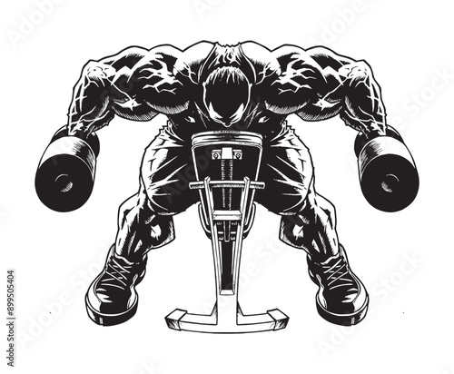 Heavy Bodybuilder Weight Lifter with Dumbbells Exercise Clipart Art Vector for T-shirts and Wall Decal Workout Athletic Gym Muscle Fitness Beast Barbell Healthy Wall Sticker for Decor