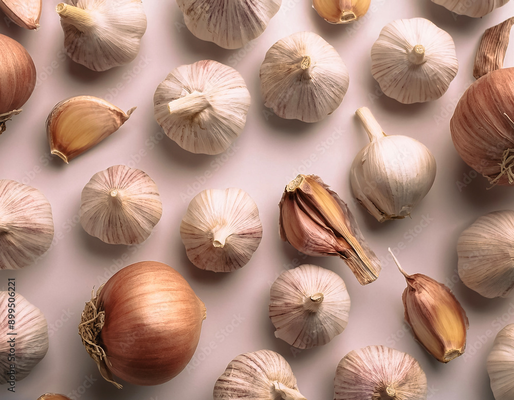 Fototapeta premium Garlic vegetables pattern texture background.