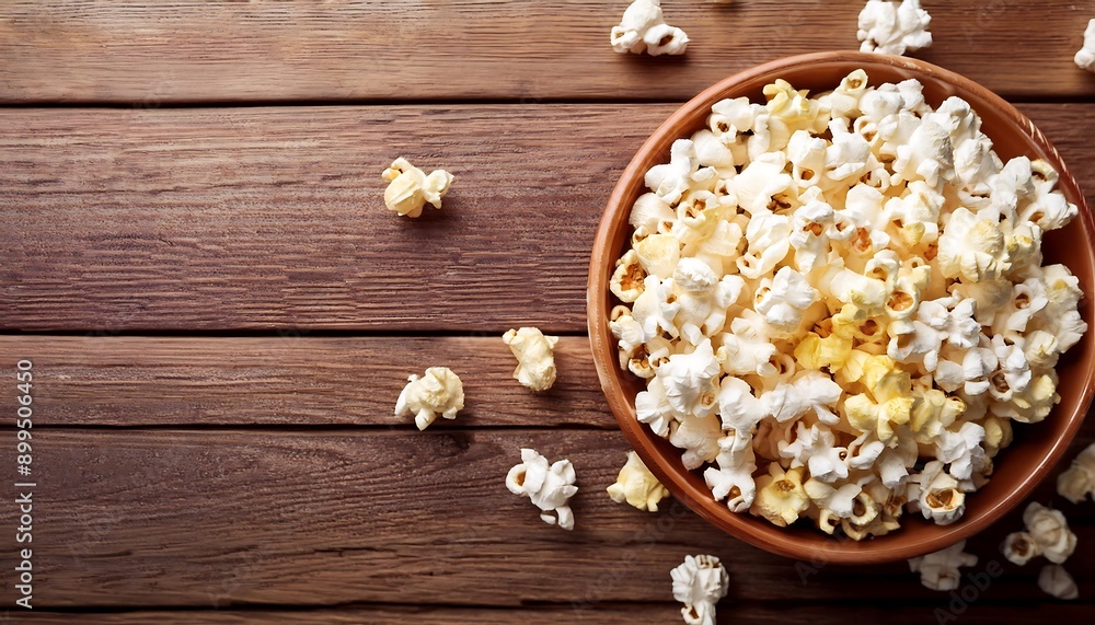 A bowl of delicious popcorn and some are scattered below on a wooden background. Wallpapers. A bowl of delicious popcorn and some are scattered below on a wooden background. Wallpapers.