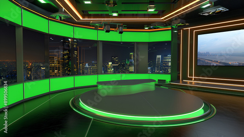 Virtual TV Studio News Set Green screen background 3d Rendering