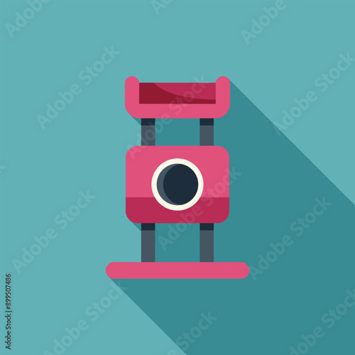 Pink cat condo with scratching post and platform for playing, isolated on blue background