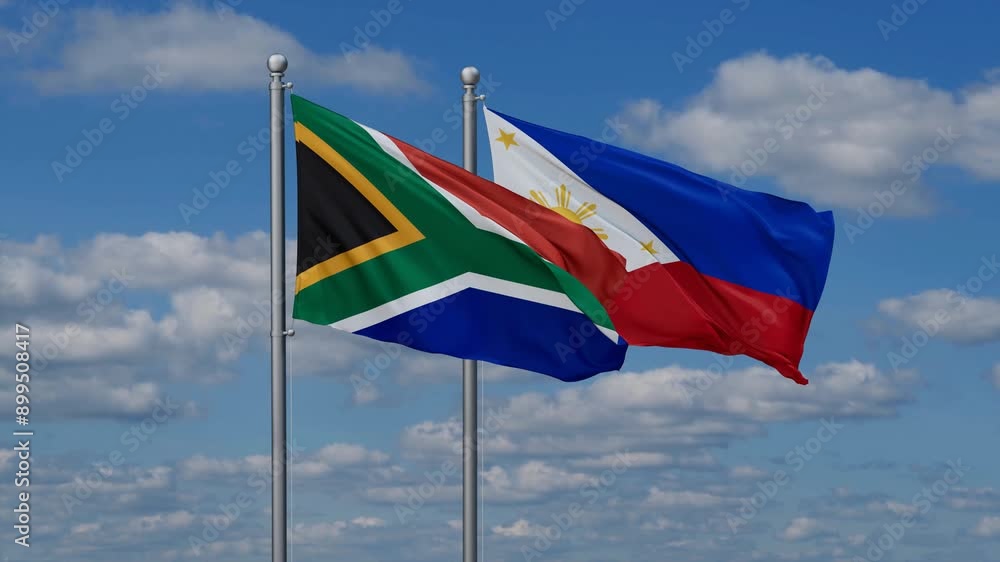 Philippines and South Africa flags flying together, video concept of the relationship, two country cooperation concept Philippines and South Africa flags flying together, video concept of the relationship, two country cooperation concept