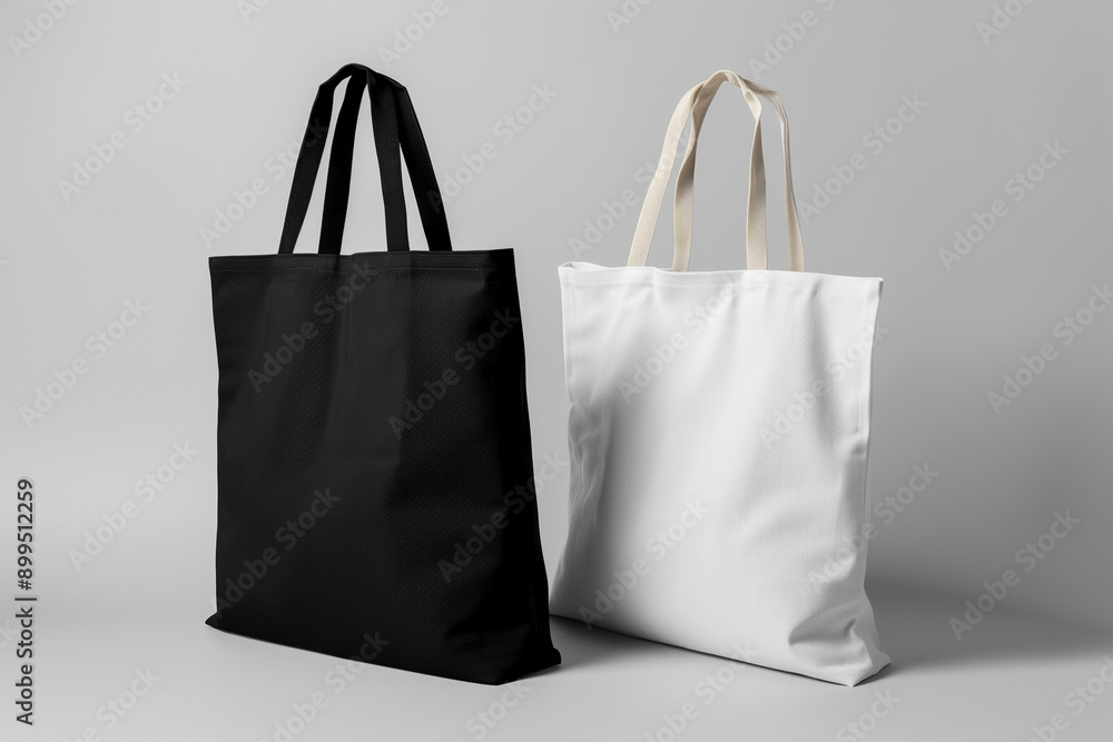 White and black tote bags mockup on isolated grey background White and black tote bags mockup on isolated grey background