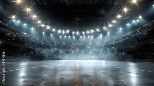 Illuminated Ice Hockey Arena with Dramatic Lighting