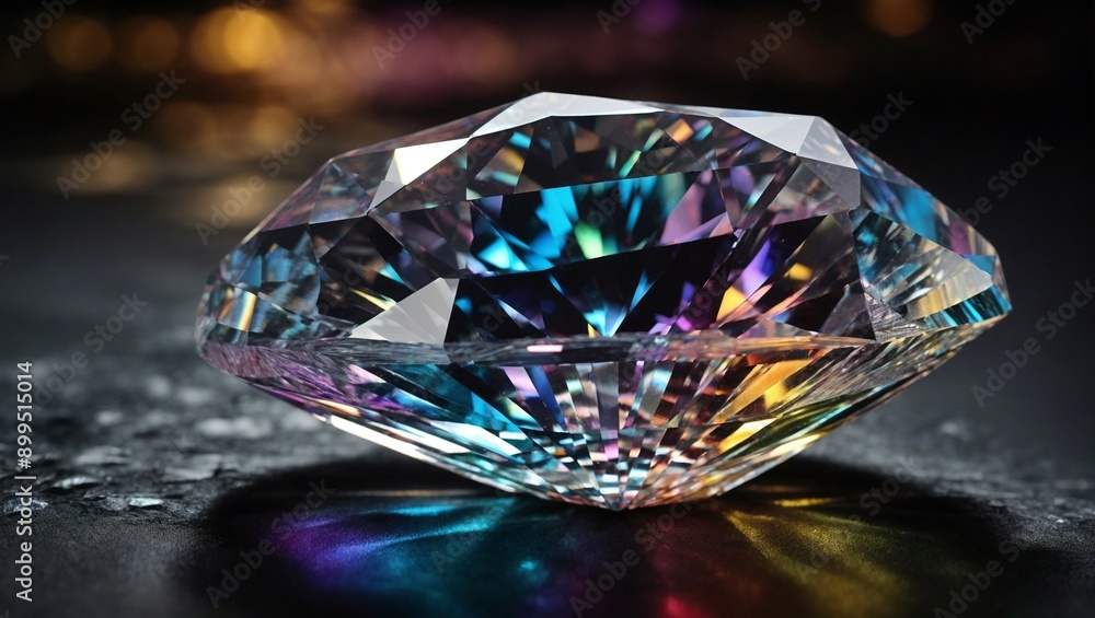 Prismatic Diamond: A mesmerizing close-up of a brilliantly cut diamond, its facets reflecting a rainbow of colors against a dark backdrop. This image evokes luxury, rarity, and the beauty of nature's Prismatic Diamond: A mesmerizing close-up of a brilliantly cut diamond, its facets reflecting a rainbow of colors against a dark backdrop. This image evokes luxury, rarity, and the beauty of nature's