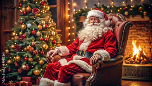 santa is sitting in armchair