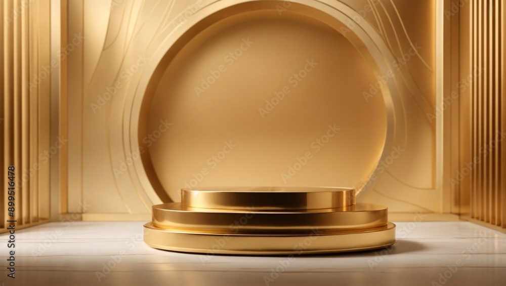 Golden Podium: A luxurious, minimalist backdrop for showcasing your products or designs. Elegant gold platform with a marble floor, perfect for premium brands and products. Golden Podium: A luxurious, minimalist backdrop for showcasing your products or designs. Elegant gold platform with a marble floor, perfect for premium brands and products.