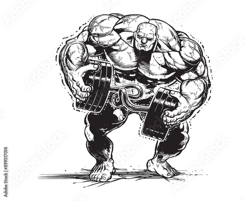 Evil Jinn Heaviest Bodybuilder Weight Lifter folding the Dumbbells Rod in both hands Clipart Art Vector for T-shirts and Wall Decal Workout Athletic Gym Muscle Logo Fitness Beast Barbell Healthy Wall 