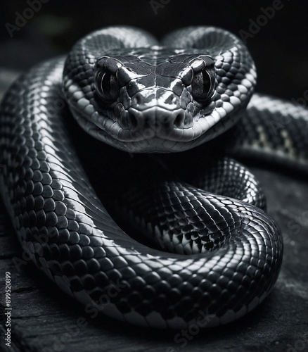 close up of a black snake photo