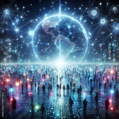 Digital Nexus: Global Consciousness Illuminated in Data's Cosmic Web - Humanity Converges as Earth Transforms into Living Network, Pulsing with Information's Vibrant Energy